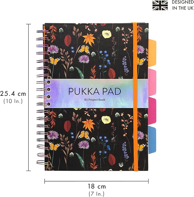 Pukka Pad 5 Subject Spiral Notebook 12-Pack - 200 Pages, 100 Sheets of 80GSM Paper with Repositionable Dividers & Perforated Edges for School & Office Planning & Organization - B5-7 X 10, Bloom