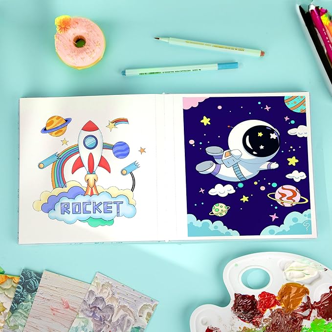 FLYING EAGLE Blue Sketchbook for Kids, 8"X 8" Square Sketch Book & Drawing Pad, 60 Sheets/120 Pages, 120lb/200GSM Heavy Paper, Bleed-Resistant Hardcover Drawing Book for Girls Teens, Gift Boxed