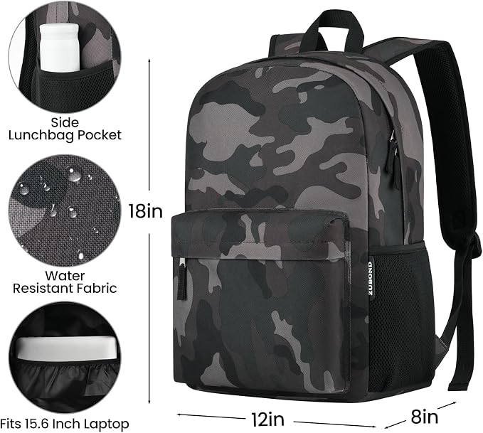 ZUBOND Unisex Backpack for School & Travel - Lightweight Laptop Backpack Fits 15.6 Inch Notebook, Water Bottle Pocket - Ideal for Teens, College Students, Adults