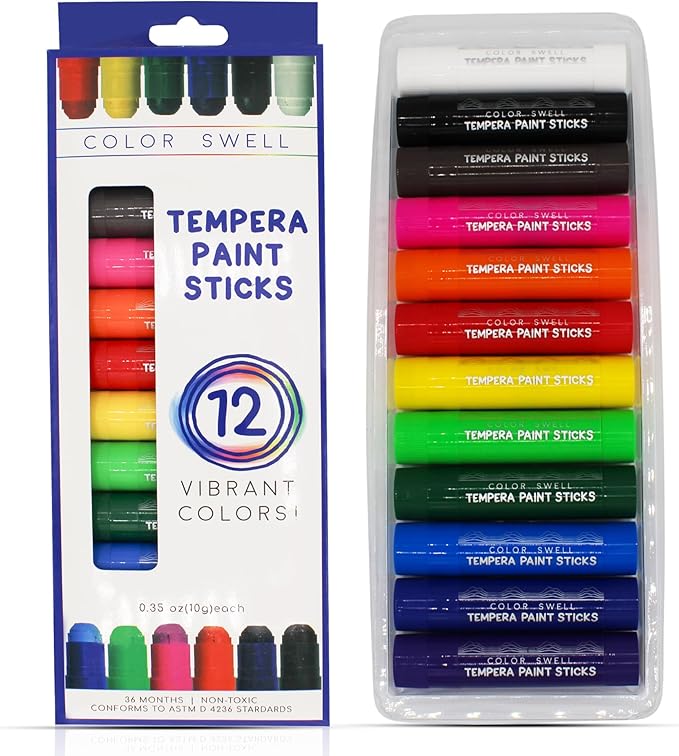 Color Swell Bulk Paint Sticks 144 Count - 12 Packs with 12 Colors Each - Perfect for Kids, Classrooms, Parties, Students, Donations, Party Favors - Bulk Paint Sticks