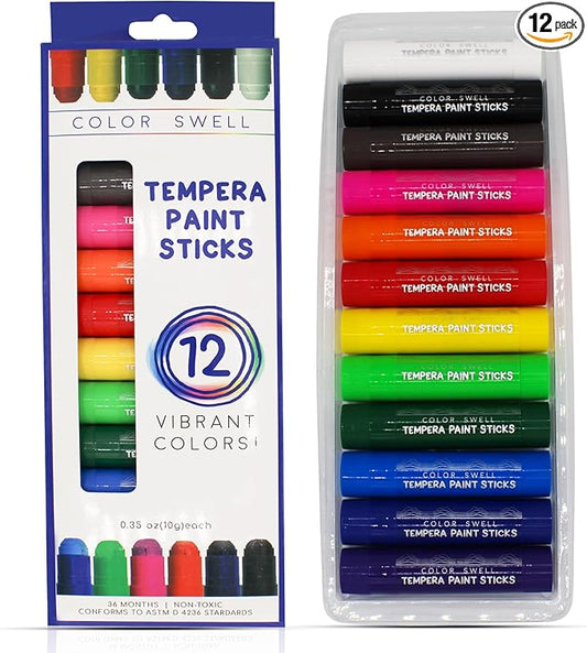 Color Swell Paint Sticks, 1 Pack, 12 Colors per Pack, Washable, Non-Toxic, Quick Drying, for Kids and All Other Artists