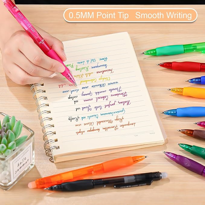 USUAL Retractable 6 Black 6 Blue Erasable Gel Pens Clicker, Fine Point(0.5mm),Make Mistakes Disappear, Premium Comfortable Grip, Smooth Writing Pen Office Back-to-School Supplies