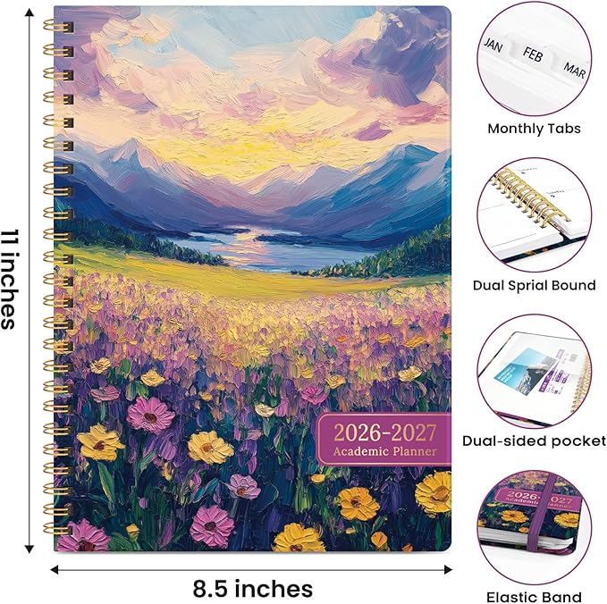 Academic Planner 2026-2027, Weekly and Monthly Calendar Book, July 2026 – June 2027, Hardcover Planner with Tabs, Perfect for Teachers, Students, Women & Men, A4 (8.5" x 11") - Blush Horizon