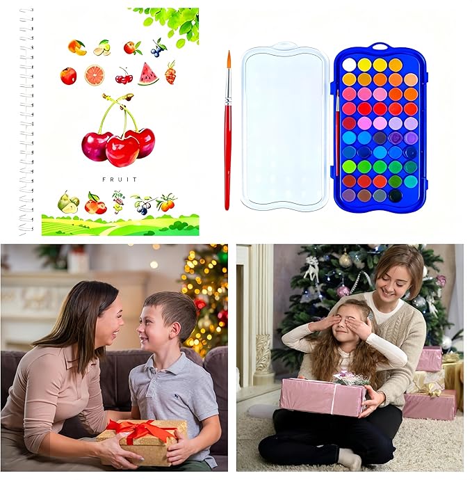 48 Colors Watercolor Book with Paint，Beginner Watercolor Workbook Kit, Watercolors Workbook (Fruit -48 Colors)