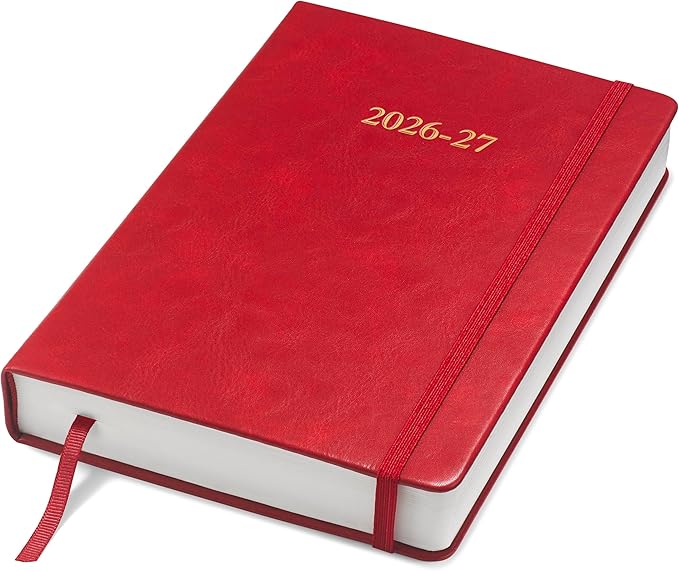 Wykeham's Executive 2026-27 Daily Journal Planner – Customization Available – Mid-Year Academic Diary – July 2026 to June 2027 (Crimson, 8.5"×5.5")