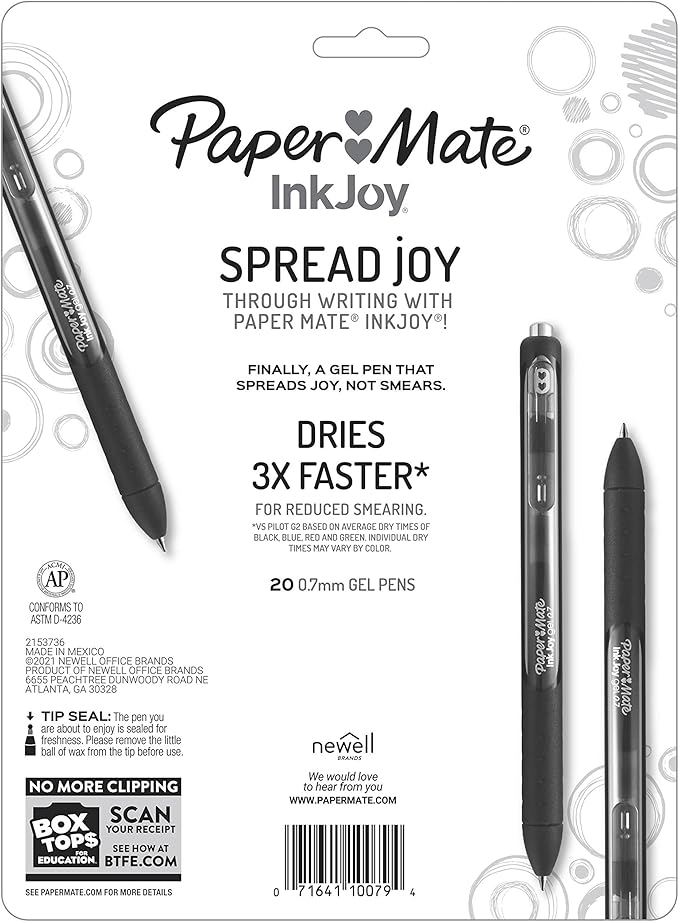 Paper Mate InkJoy Gel Pens,Medium Point (0.7mm),Assorted Colors,- Back to School Supplies,Teacher Essentials,Journaling,Writing,Note-Taking,20 Count (Pack of 12)