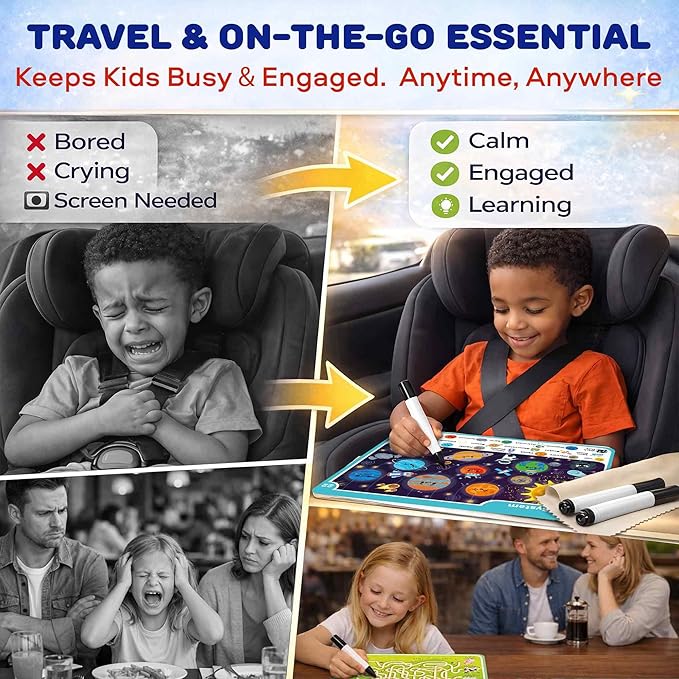 QUOKKA Busy Book for Toddlers 3-5 – Fantasy Search and Find Activity Pad - Toddler Dry Erase Learning Workbook with Markers for Travel Quiet Time