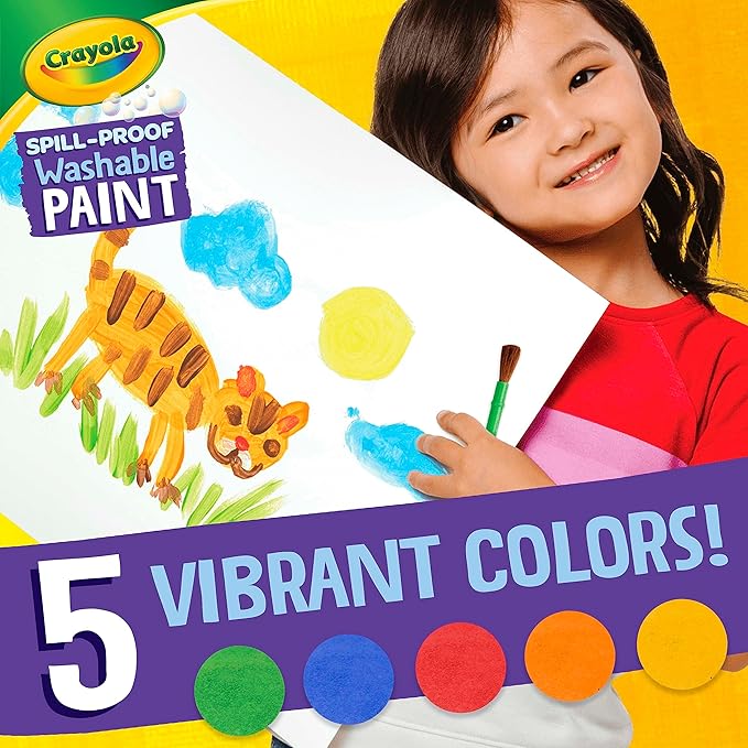 Crayola Spill Proof Paint Set Washable Paint for Kids, Teacher School Supplies & Essentials, Includes Brush & Paper, Arts & Crafts, Toddler Gift, Ages 3+