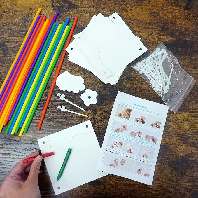 4E's Novelty 24 Pack DIY Pinwheels Craft for Kids, Bulk Summer Pinwheel Craft Kit, Color Your Own Paper Windmill for Pinwheels for Kids Bulk July 4 Craft for Kids Art Games