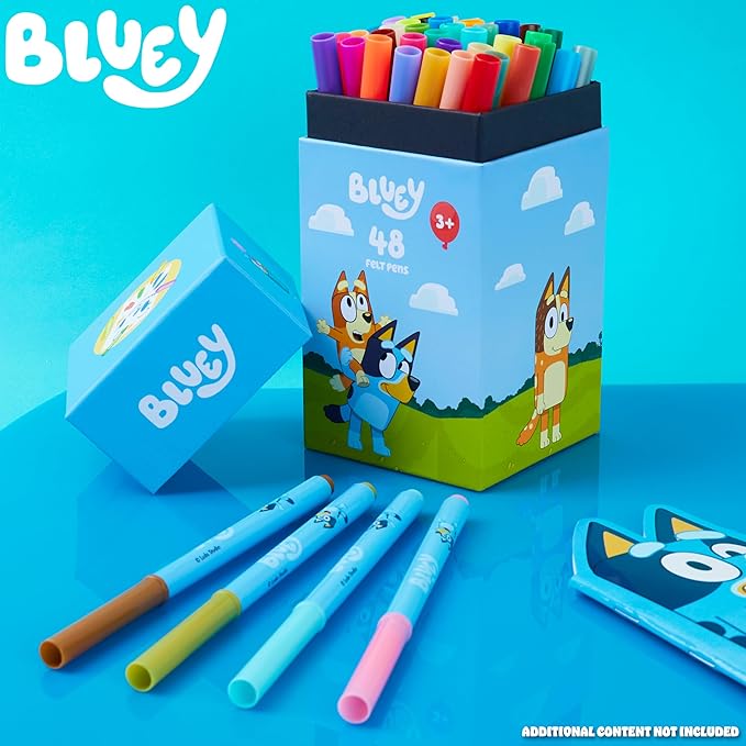 Bluey Colouring Pens 48 Piece Set for Kids - Art Supplies, Washable Felt Tip Markers, Gifts