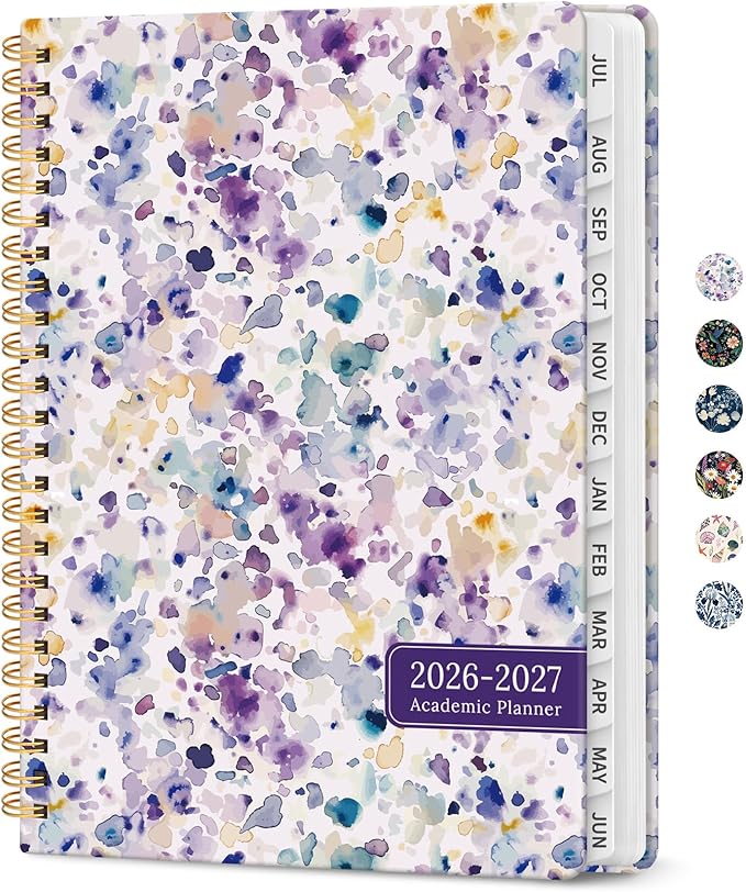 Planner 2026-2027, Academic Year Monthly and Weekly Calendar Planner, Jul 2026 - Jun 2027, Hardcover Teacher Student Planning Agenda book with Tabs, Perfect for School Office Supplies, 6.3" x 8.5" - Purple Blocks