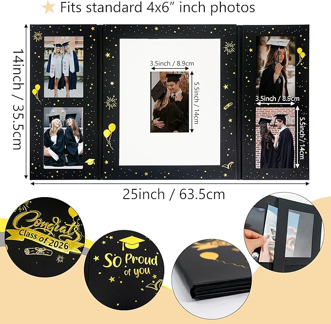 GMFrames Graduation Signature Book with Photo Display 2026 Grad Party Decorations Guest Book for Senior High School, College or University Graduation Photographs Black