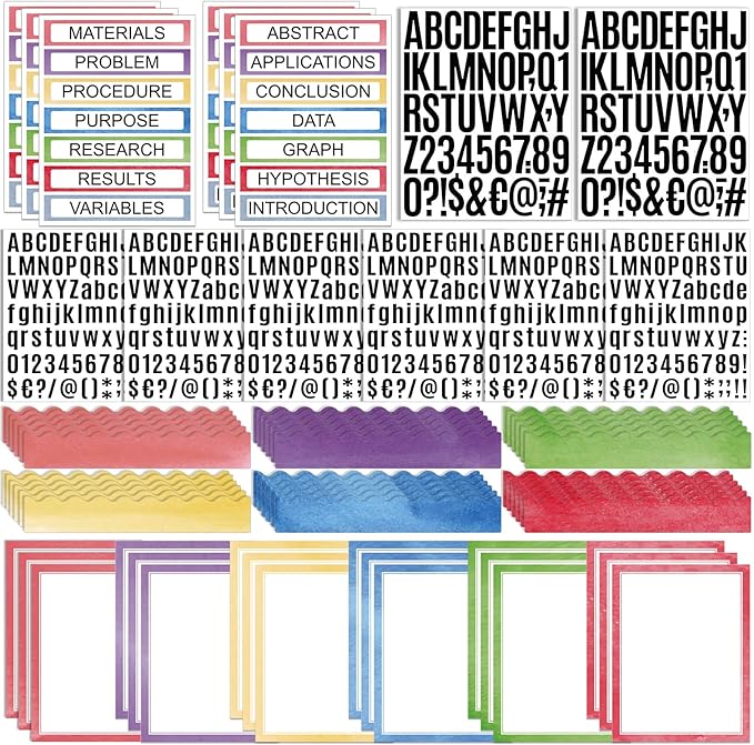 Sinload 92 Pcs Science Fair Board Supplies 60 Trim Scalloped Poster Boards 18 Presentation Subtitles 6 Project Titles 8 Letter Sticker for Classroom Display Boards(Pastel,Wave)
