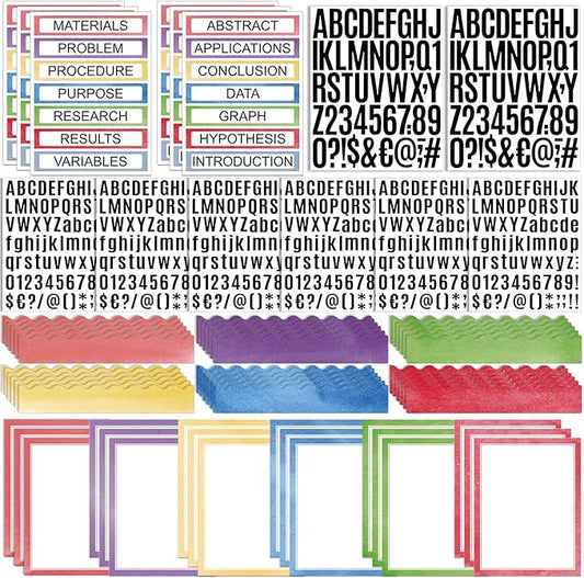 Sinload 92 Pcs Science Fair Board Supplies 60 Trim Scalloped Poster Boards 18 Presentation Subtitles 6 Project Titles 8 Letter Sticker for Classroom Display Boards(Pastel,Wave)