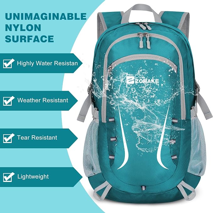 ZOMAKE Lightweight Packable Backpack 35L, Foldable Backpacks Water Resistant Collapsible Light Daypack for Hiking(Turquoise Green)