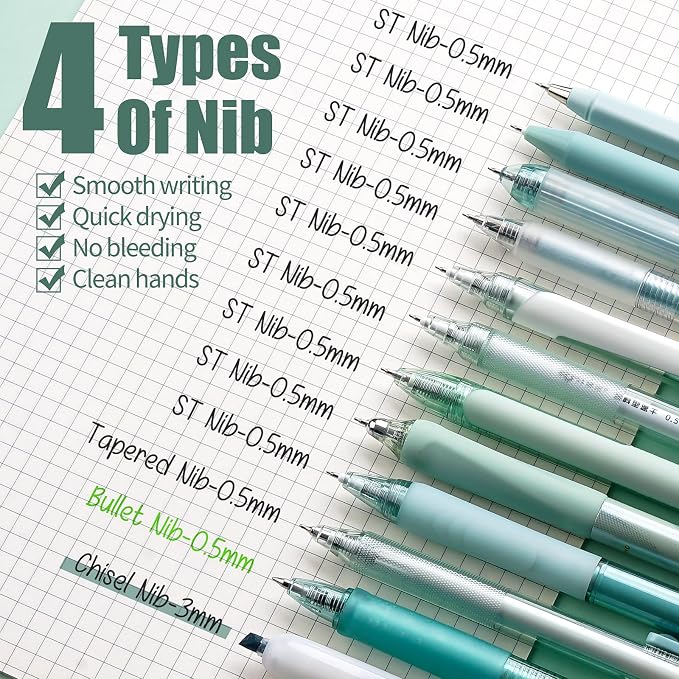 Four Candies Gel Pens, Cute Green Pens Black Ink, 0.5mm Fine Point, 12-Pack | Teal School Supplies, Office Essentials, Pen and Highlighter Stationery Set, Aesthetic Desk Decor & Accessories - Forest
