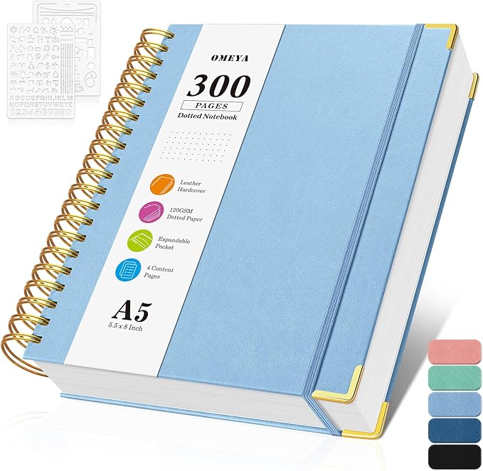 Bullet Dotted Journal Notebook, 300 Pages Leather Notebooks with Contens