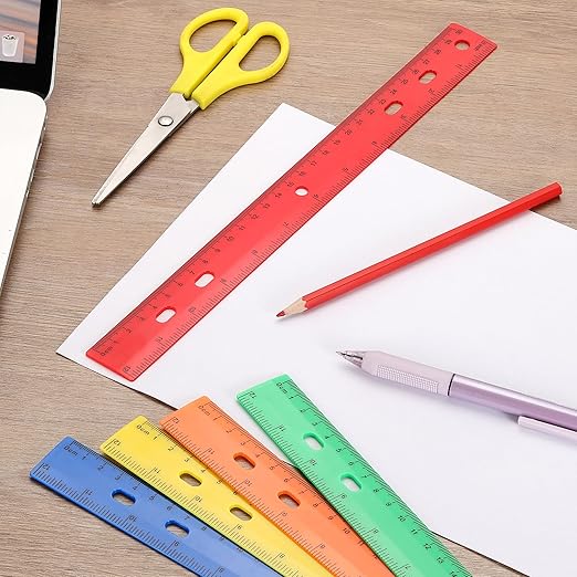 HARFINGTON 12pcs Plastic Rulers 12" (30cm) Clear Straight Ruler Measuring Tool Inches and Centimeters with Hole for Home Office Classrooms Drafting, Orange