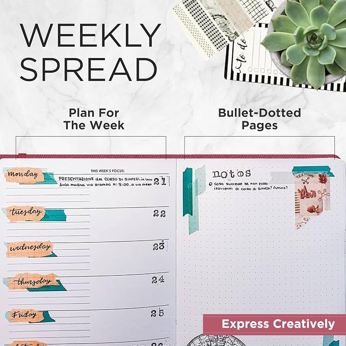 Wordsworth & Black A5 Undated Weekly, Monthly Planner, A5 Paper, Rasberry