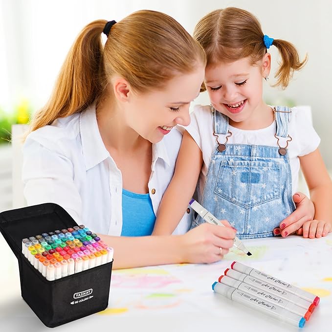 YASNAY Alcohol Markers, 80 Colors Dual Tip Art Marker, Drawing Markers, Coloring Marker for Sketching Adult Coloring