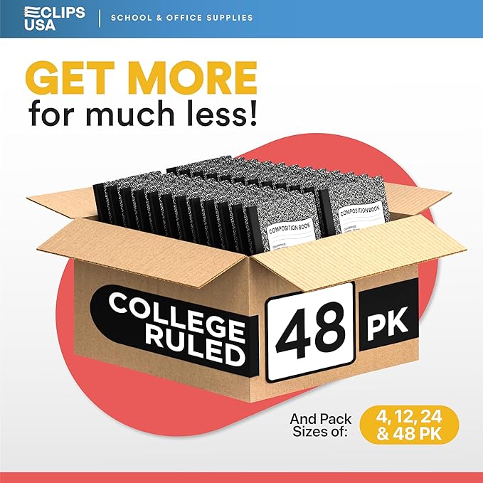 Composition Notebook College Ruled Composition Notebooks Black Bulk Marble College Ruled Notebook Hard Cover 100 sheets, 200 Pages 9.75” x 7.25” (48 Pack)