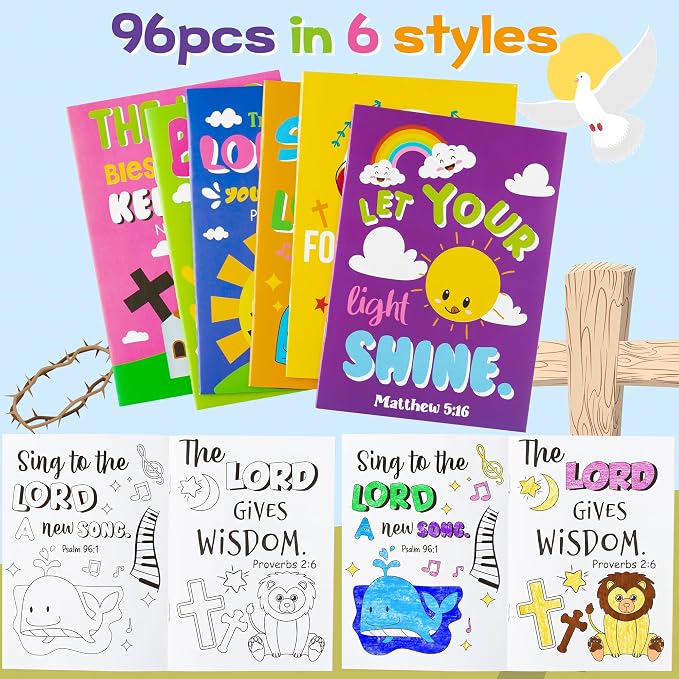 Dvbonike 96Pcs Bible Coloring Books Religious Theme DIY Color-in Pages | Inspirational Words, Christian Activity Artwork, Sunday School Supplies, Classroom Reward, Party Favor, Gift, Drawing Booklet