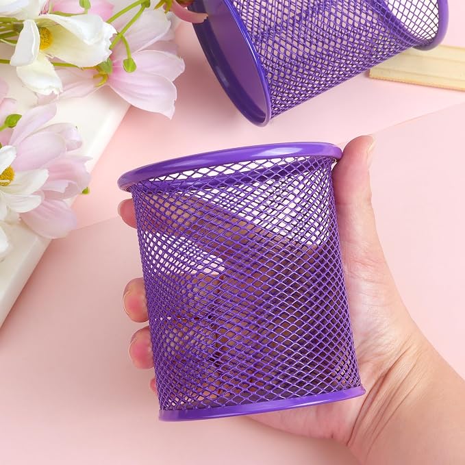 Tamaki Pen Holder Cup for Desk, Wire Mesh Pencil Cup Holder, Purple | Pen Cup for Desk Office Pen Organizer