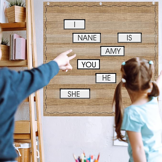 MotiMind Farmhouse Standard Pocket Chart for Classroom, 7 Pockets Chart for Teacher Lessons Home Classroom School Aids Fits Standard 3'' Sentence Strips and Word Cards 28''x28''