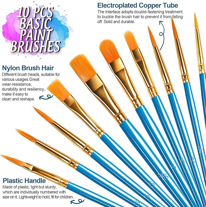 FANDAMEI Paint Brushes & Round Paint Palette Set, Paintbrushes, Synthetic Paint Brush, Brushes for Painting, Plastic Paint Tray Palettes, Paint Brushes for Acrylic Painting, Watercolor, Rock Painting