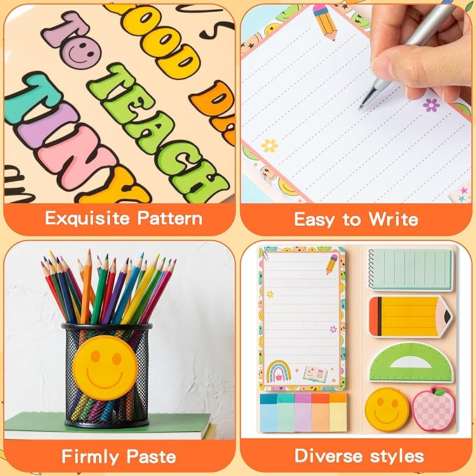 B1ykin Retro Teacher Sticky Notes Set - A Good Day to Teach Tiny Humans Self-Stick Notes Pad, 550 Sheets Writing Memo Pages Sticky Notepad for Teacher Appreciation Gifts, School Office Supplies (2Pcs)