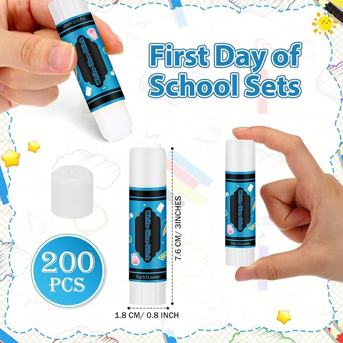 Zubebe 200 Pcs White Glue Stick Bulk Back to School Gifts First Day Sets 0.32 oz Washable Glue Stick for Crafts Home Classroom Prize Party Supplies Scrapbooking Crafting Supplies (Crayon)