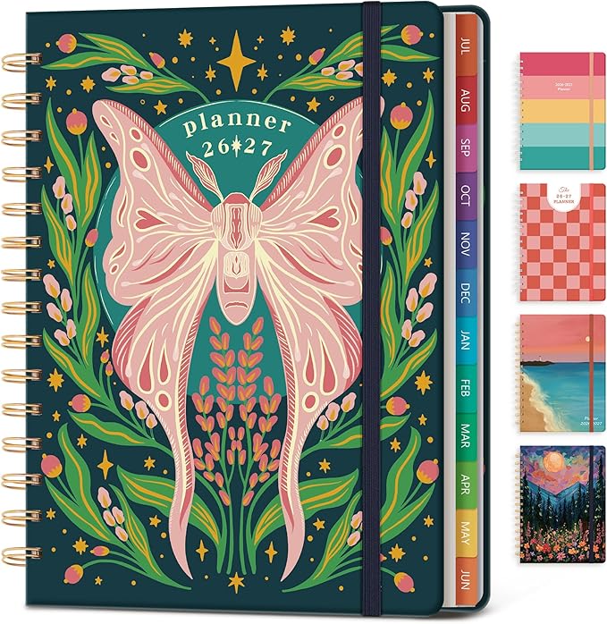 Planner 2026-2027 Monthly and Weekly Academic Planner July 2026 - June 2027, Hardcover Calendar 2026-2027 Agenda Daily Planner for Student Teacher School Office Supplies, 6" x 8.3", Pink Butterfly