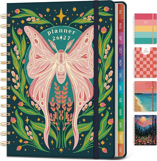 Planner 2026-2027 Monthly and Weekly Academic Planner July 2026 - June 2027, Hardcover Calendar 2026-2027 Agenda Daily Planner for Student Teacher School Office Supplies, 6" x 8.3", Pink Butterfly