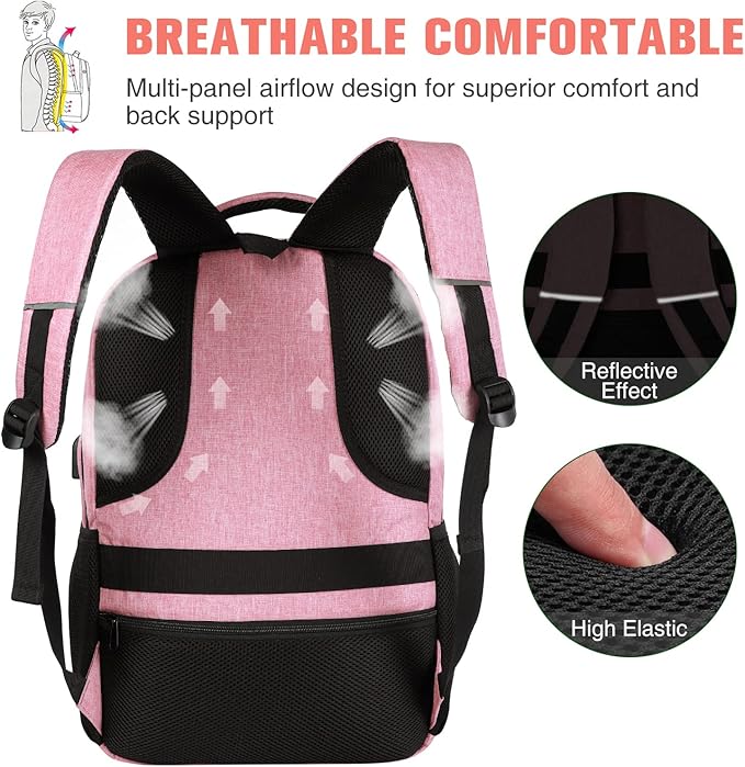 Paude Backpack for Women and Teen Girls, School/College Laptop Bookbag for City Trip, Pink