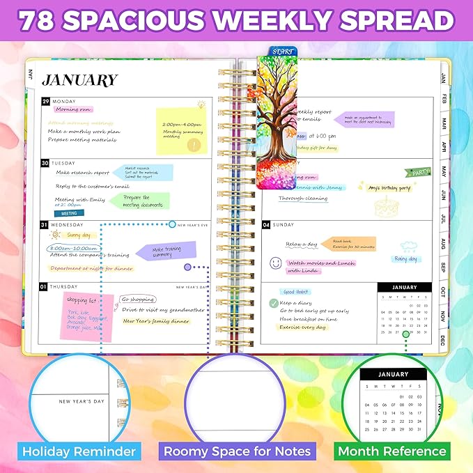 Planner 2026-2027, 18 Month Weekly and Monthly Planner, Jan. 2026 - Jun. 2027, 9" x 11.6" A4 Large Hardcover Calendar Planner with Page Tabs, Separator Page, Inner Pocket, Bookmark, Stickers, Sticky Note Set