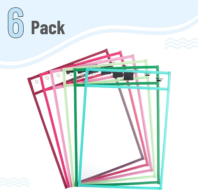 Mr. Pen- Reusable Dry Erase Pocket Sleeves, 10" x 14", 6 Pack, Mint Melody, Clear Plastic Paper Sleeves, Ticket Holders, Clear Plastic Sheet Protectors, Teacher, School, Classroom Supplies