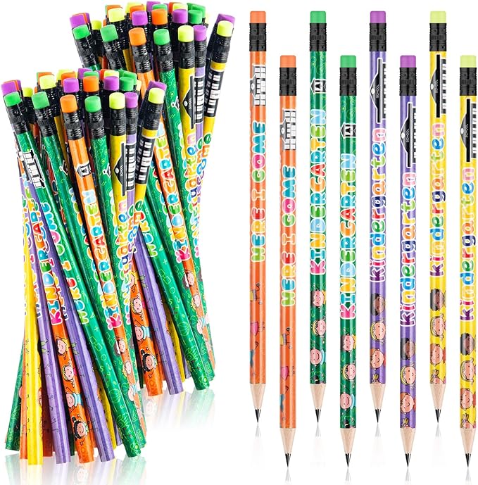 Spakon 100 Pcs Kindergarten Pencils for Kids Girls Cute Kindergarten Pencils Kindergarten Here I Come School Supplies for Classroom Reward Party Favor with Erasers