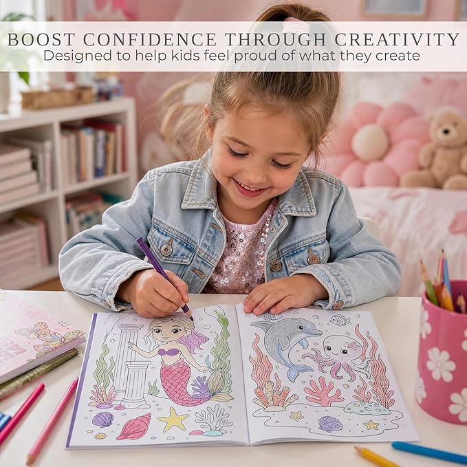 ZICOTO Fun Coloring Books for Kids Set of 3 – Cute Princess, Unicorn & Mermaid Coloring Book for Girls Ages 4–8 – Easy to Color Gift with Magical Themes for Your Creative Little Princess