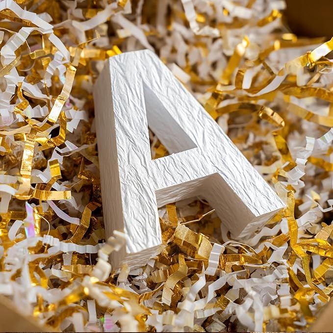 Uptotop 5oz Crinkle Cut Paper Shred Filler for Gift Wrapping, Gift Basket Filling, Perfect for Birthday, Christmas, Thanksgiving, Halloween, Easter, Valentine's Day, Mother's Day, Father's Day, Wedding & Holiday Decor, Diamond White and Gold