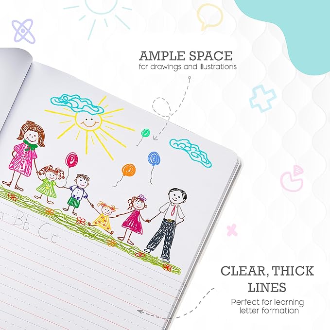 Primary Journal Grades K-2, Preschool, 1st Grade, Kindergarten Notebooks, Primary Ruled Composition Notebooks for Kids - 9.75″ x 7.50″ - Sturdy Covers - 100 Sheets - Assorted Colors - (2 Pack)