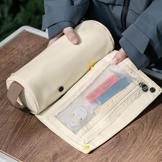 Lanxivi Large Capacity Pencil Case Roll Up Design Multifunctional Pencil Holder Pouch Stationery Pen Bag for Teen Girls and Boys Camping style - Apricot