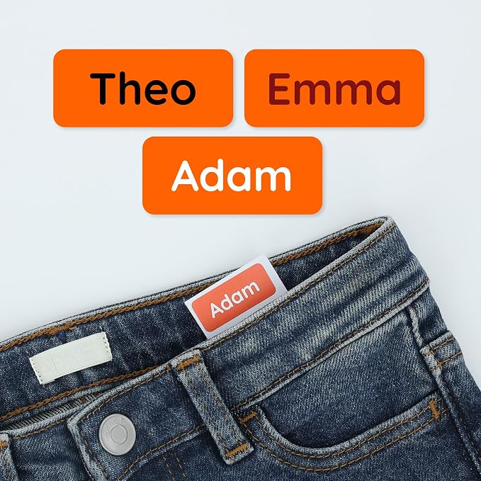 TeddyLabels - Clothing Labels for Nursing Home (120) – Self-Adhesive Name Tags for Clothes and Personal Items. Personalized Labels for Daycare, Nursing Homes, and Laundry Use - Orange