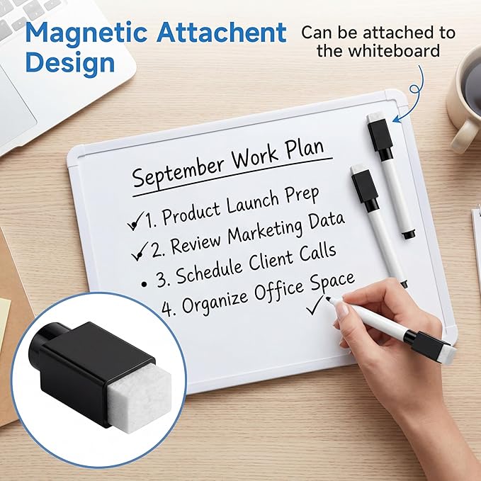 Fine tip Dry Erase Black Markers with Magnetic Cap and Eraser, Perfect for Dry Erase Boards and Whiteboards Pack of 8