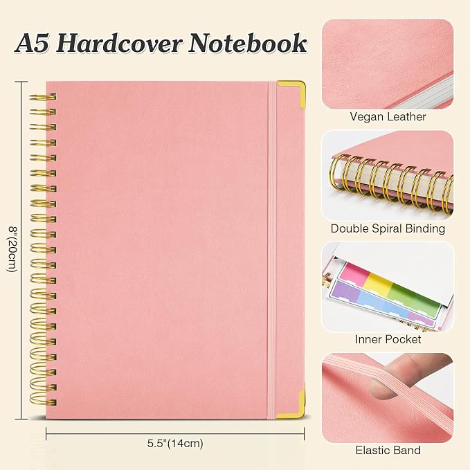 Bullet Dotted Journal Notebook, 300 Pages Leather Notebooks with Contens