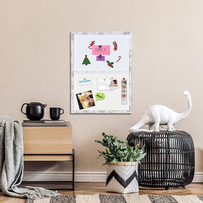 Bulletin Board Whiteboard White Felt Board Combo for Office School Kitchen Bedroom, White Wood Frame,17.7"*23.6",Whiteboard+WH-4560WH