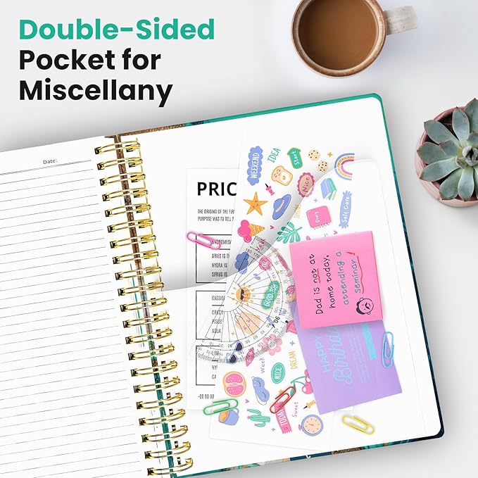 Large Lined Spiral Journal for Women Cute Hardcover 5 Subject Notebook for Work 8.5" x 11" with Removable Dividers & Tabs, College Ruled, 280 Pages Aesthetic Journal for Work, School & Note Taking, Emerald Shores