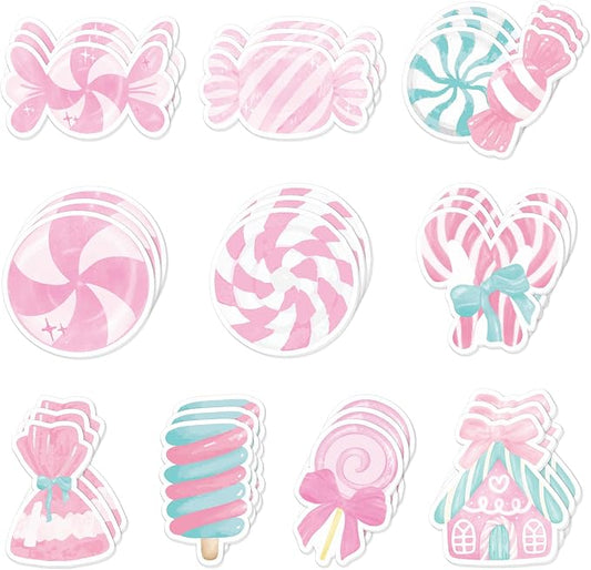 Xqumoi 30 Pack Christmas Pink Candy Sticky Notes - Xmas Sweet Lollipop Self Sticky Notepads Self-Adhesive Writing Memo Pads Office School Supplies Birthday Party Favors Gift Goodies Bag Fillers