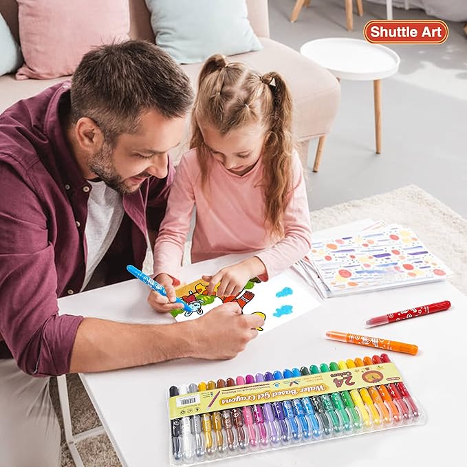 Shuttle Art 24 Colors Gel Crayons for Toddlers, Non-Toxic Crayons Set for Kids Children Coloring, Crayon-Pastel-Watercolor Effect, Ideal for Paper (Pack of 2)