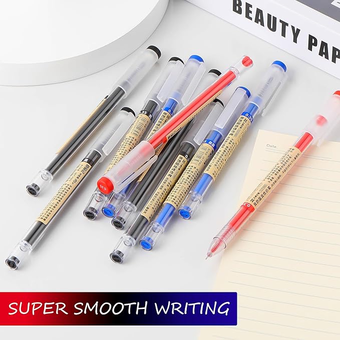 Black Blue Red Gel Ink Pens, 0.35mm Extra Fine Point Smooth Writing Rollerball Pens, Japanese Style No Smudge Ballpoint Pen, Quick Drying for Journaling Office School Stationery Supplies 12Pcs