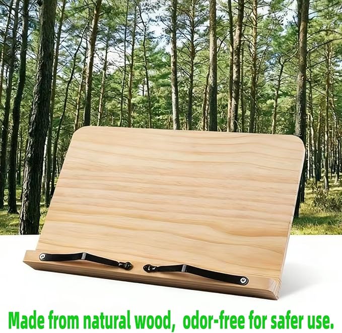 Adjustable Wood Reading Book Stand, Portable Book Holder with Page Stoppers, Ergonomic Desk Book Holder for Reading, Studying, Cooking, Textbook & Recipe Display(13.4x9.45inch)